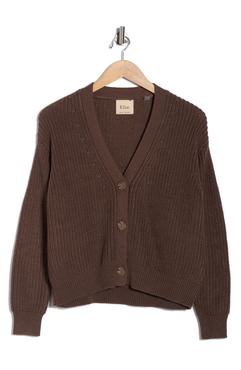 ELIE ELIE TAHARI V-Neck Cardigan Sweater, Alternate, color, Carob