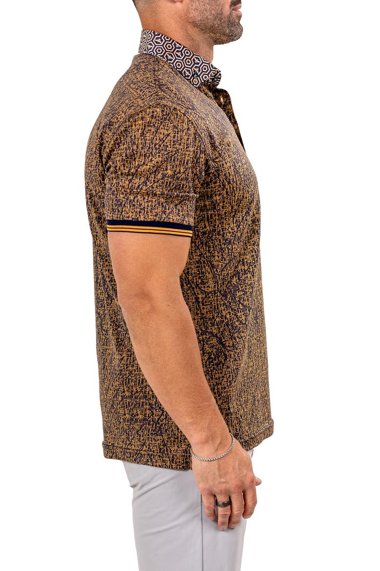 Marthyr Grid Print Contrast Collar Cotton Polo, Alternate, color, YELLOW