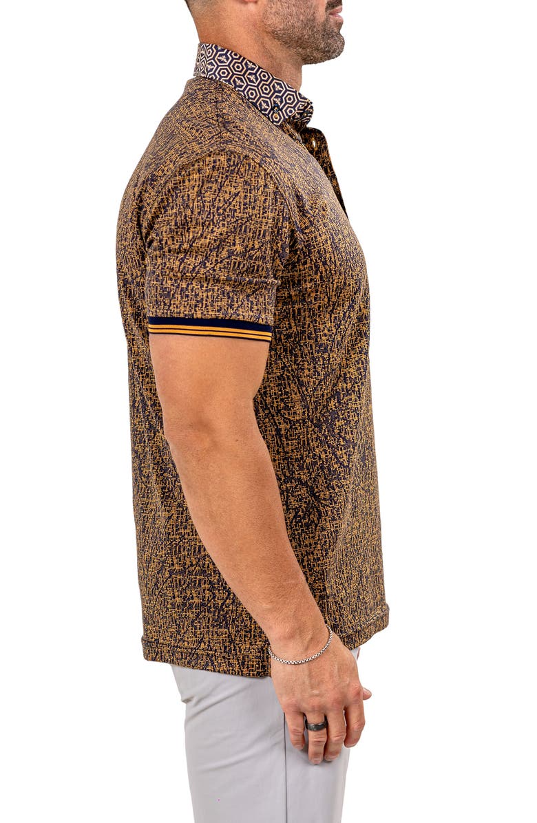 Maceoo Marthyr Grid Print Contrast Collar Cotton Polo, Alternate, color,