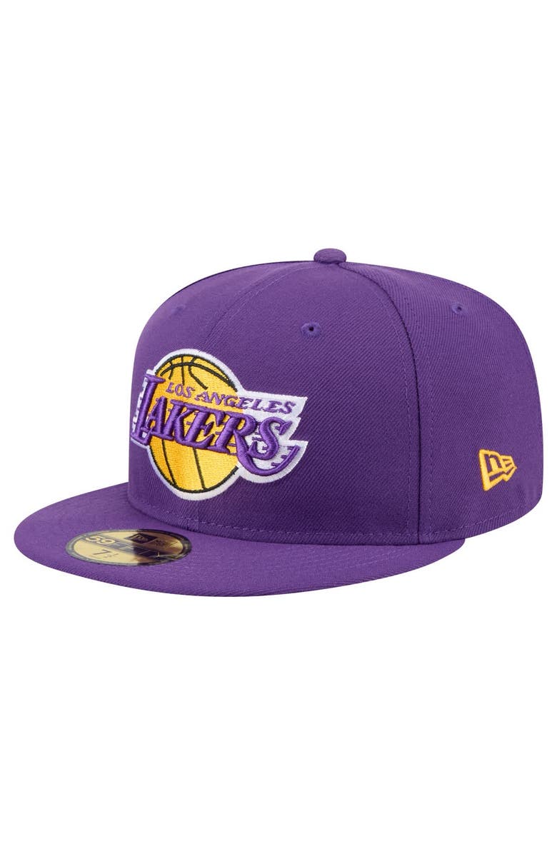 New Era Men's New Era Purple Los Angeles Lakers Throwback Pennant 59FIFTY Fitted Hat, Alternate, color, Purple