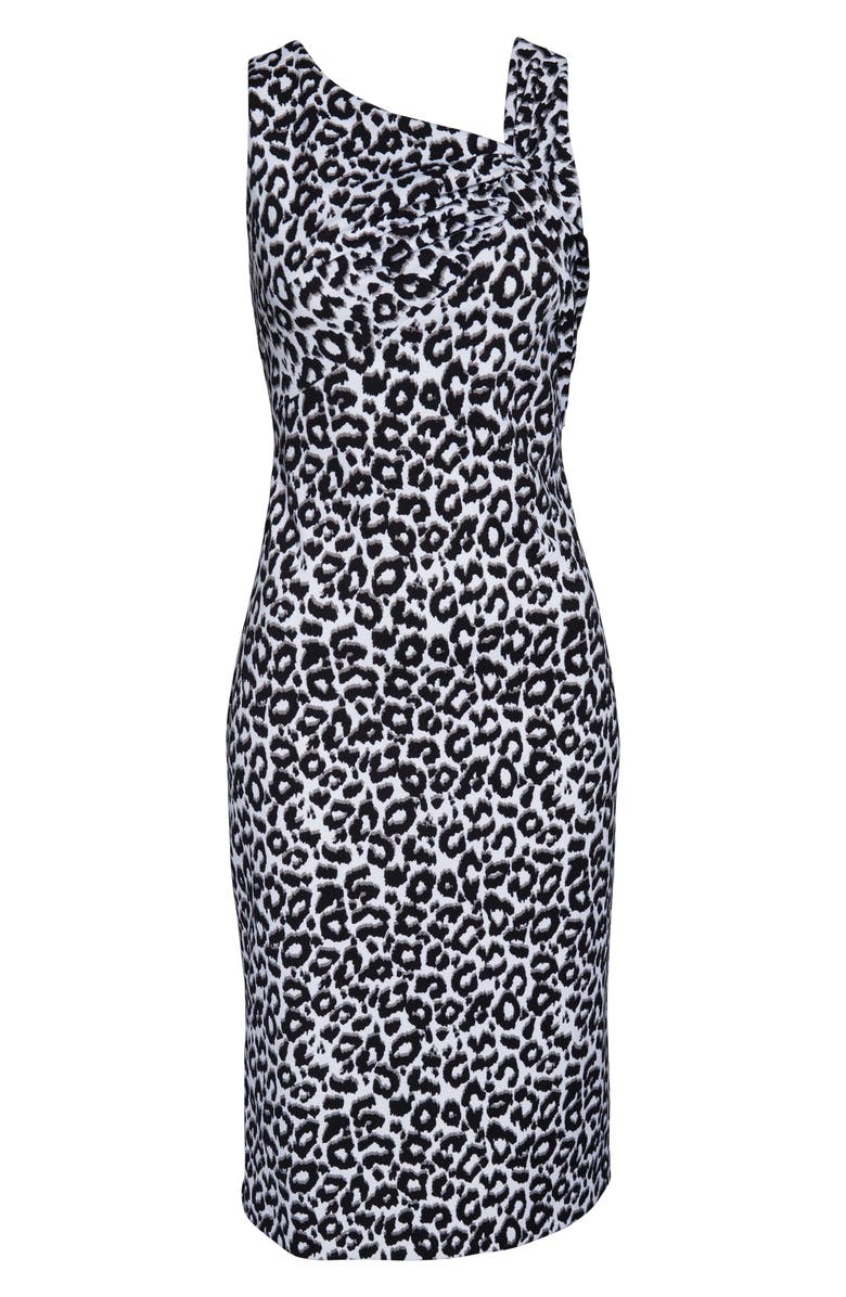 Donna Ricco Leopard Print Asymmetrical Neck Sheath Dress, Alternate, color, 