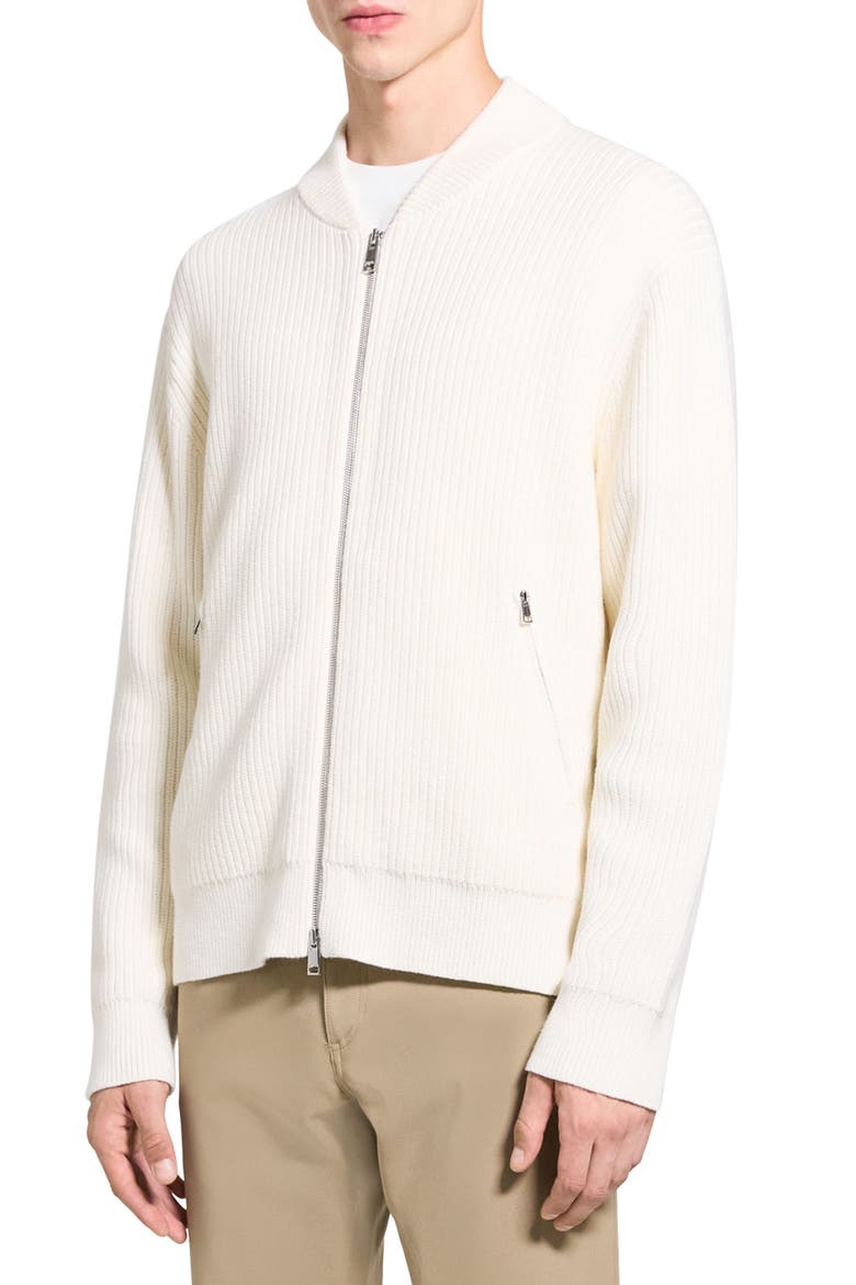 Ryke Cashton Rib Cotton & Cashmere Blend Zip-Up Cardigan, Alternate, color, IVORY