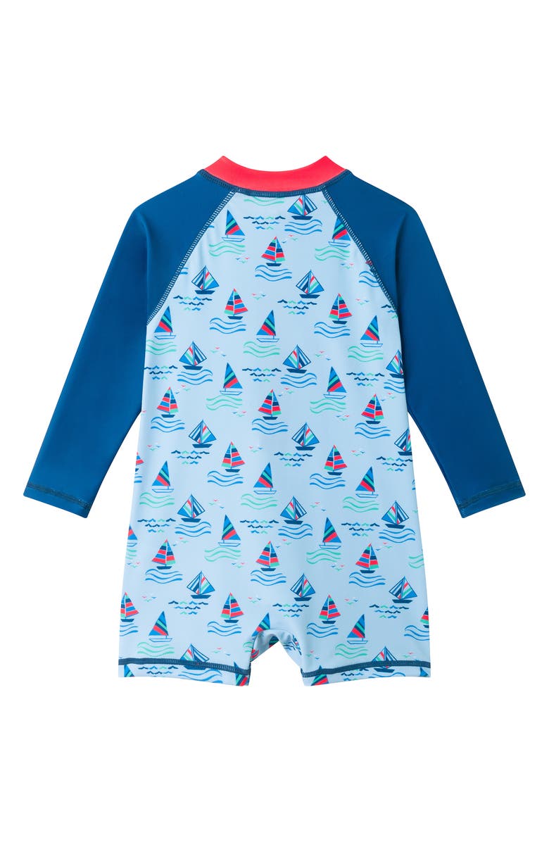 Andy & Evan Long Sleeve One-Piece Swimsuit & Sun Hat, Alternate, color, Navy