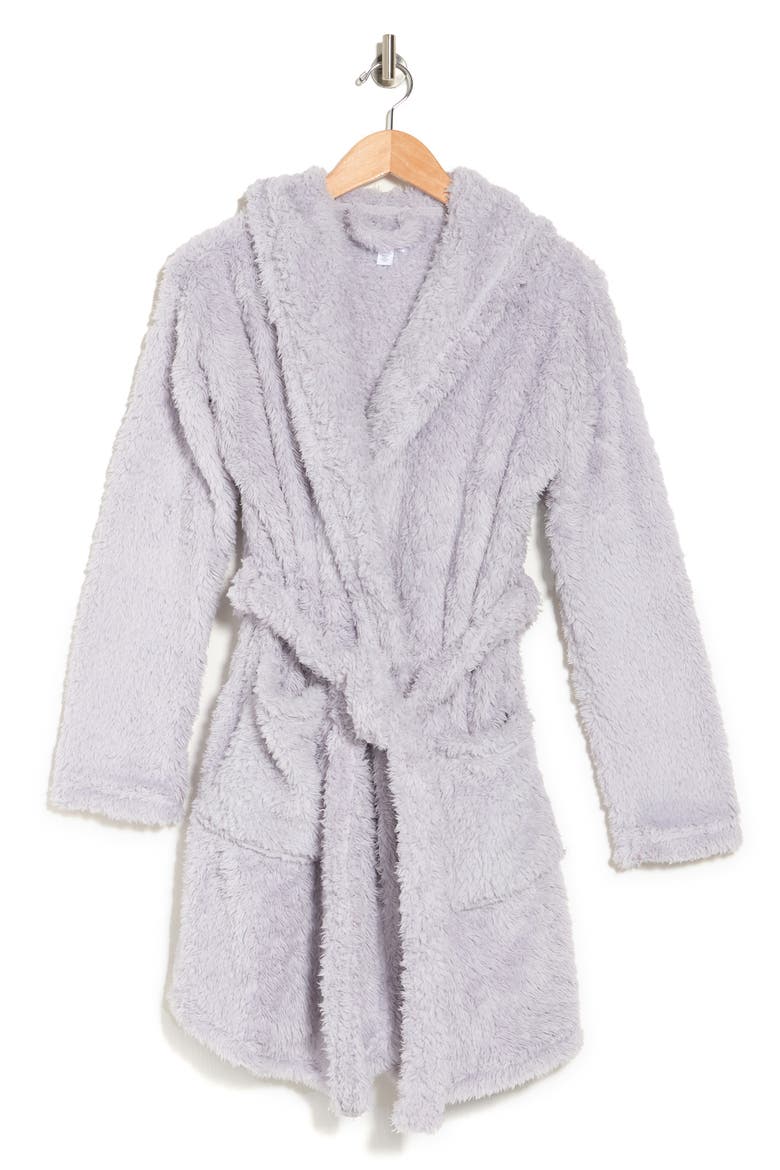 Fluffy Plush Robe, Alternate, color, GREY MICRO