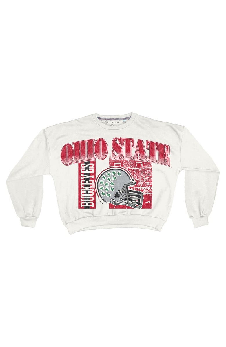 PRESSBOX Women
s Pressbox White Ohio State Buckeyes Oversized Janice Retro Waist-Length Sweatshirt, Alternate, color, White