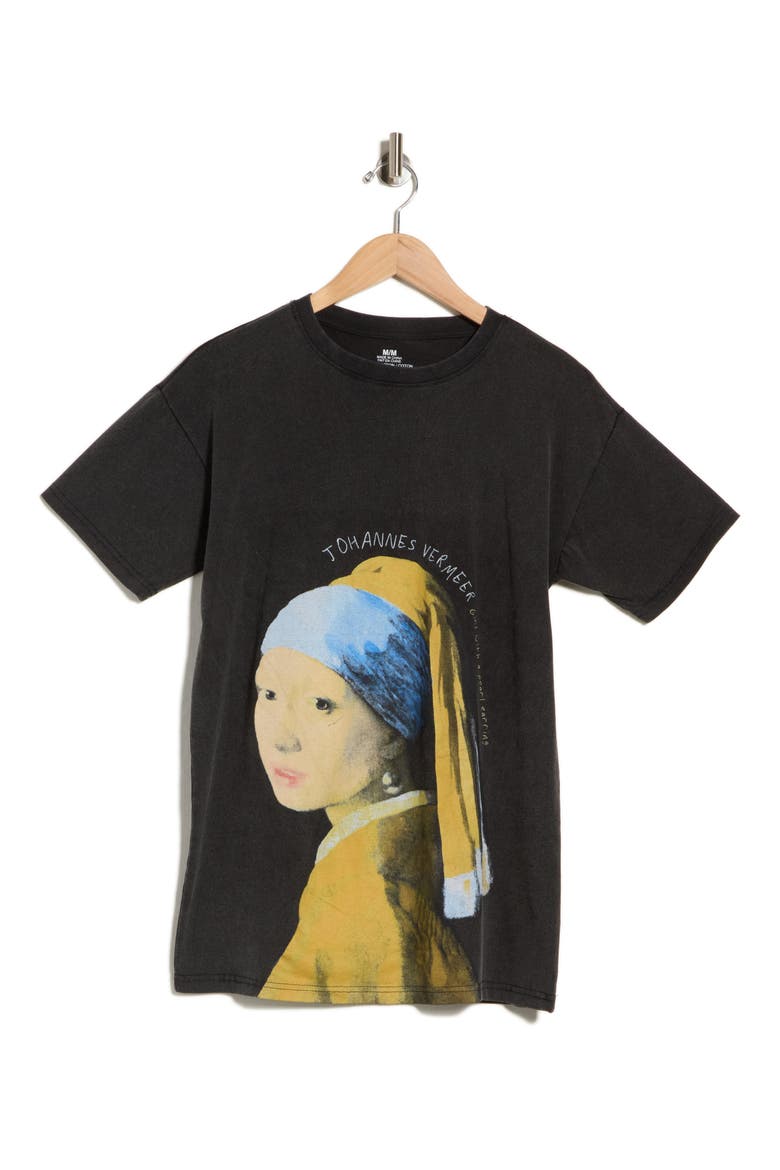 Girl with a Pearl Earring Cotton T-Shirt, Alternate, color, BLACK PIGMENT