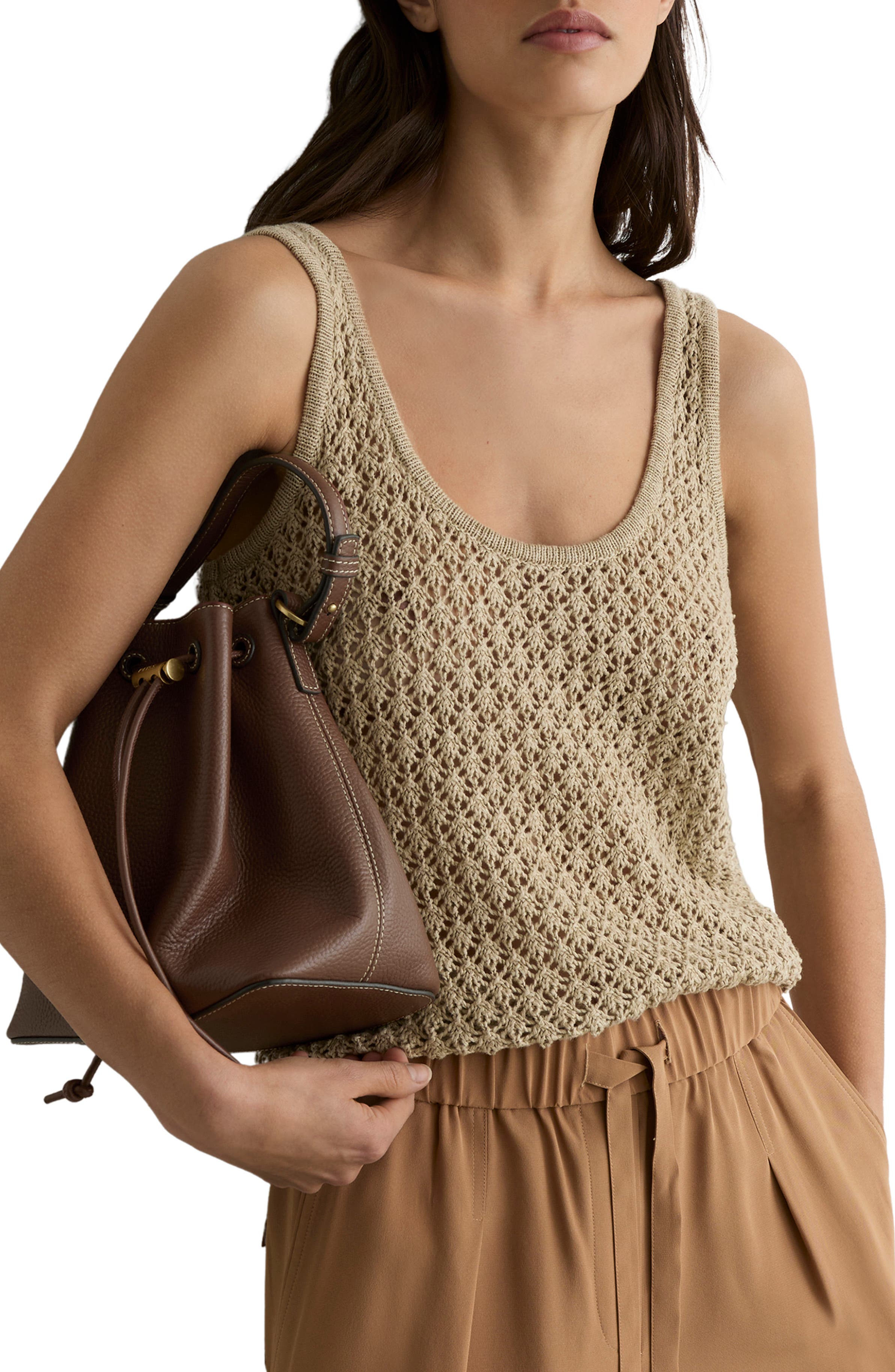 Reiss Esther Leather Bucket Bag, Alternate, color, Tan