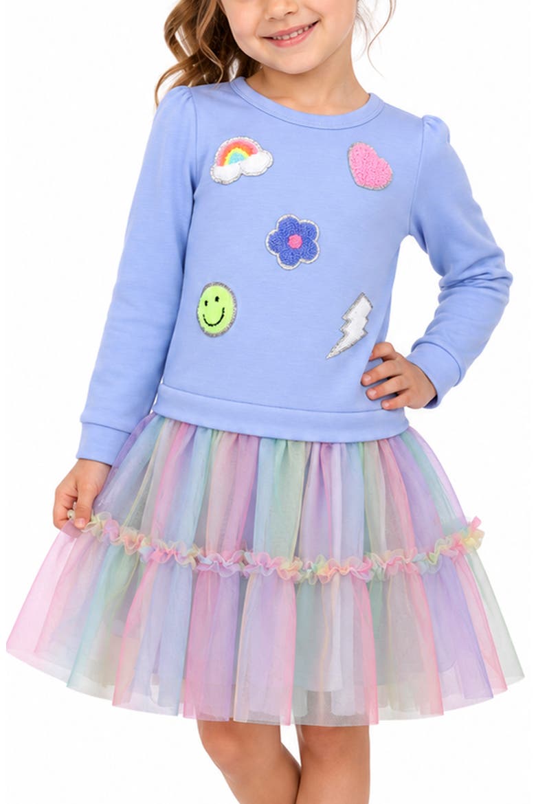 Kids' Novelty Patch Tutu Dress, Alternate, color, BLUE MULTI