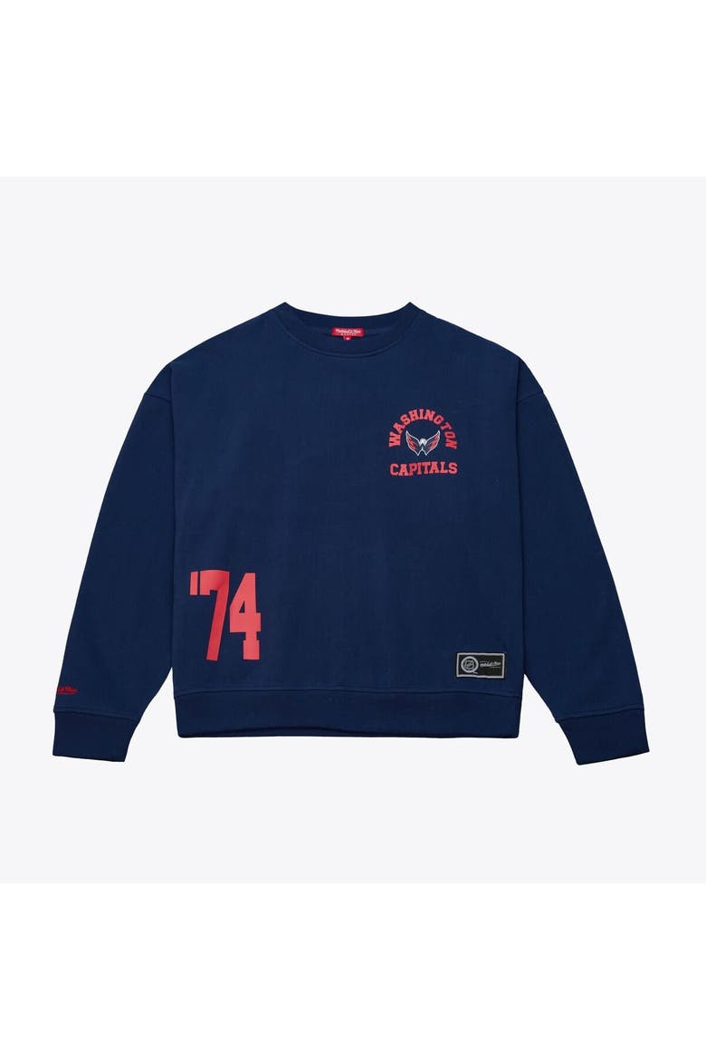 Women's Mitchell & Ness  Navy Washington Capitals Crewneck Sweatshirt, Main, color, Navy