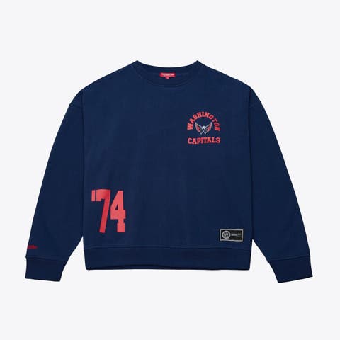 Women's Mitchell & Ness  Navy Washington Capitals Crewneck Sweatshirt