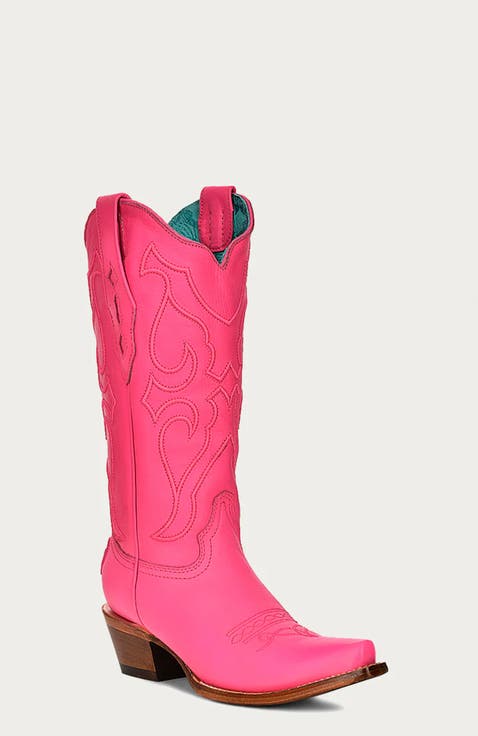 Embroidered Leather Snip Toe Western Boots