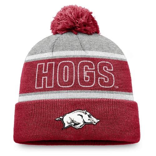 Top Of The World Cardinal Arkansas Razorbacks Two-tone Cuffed Knit Hat With Pom In Red