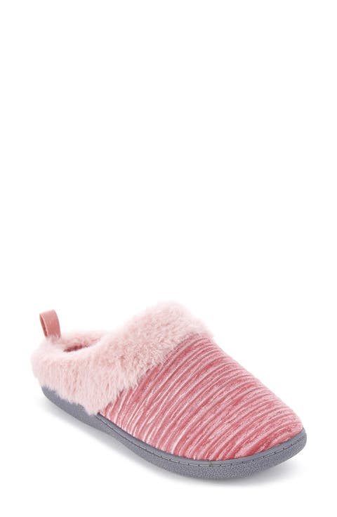 Faux Fur Trim Velour Clog Slipper (Women)