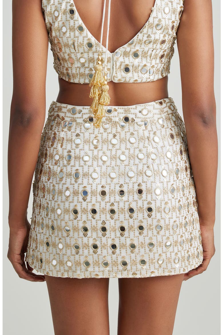 Roya Embroidered Georgette Miniskirt, Alternate, color, WHITE