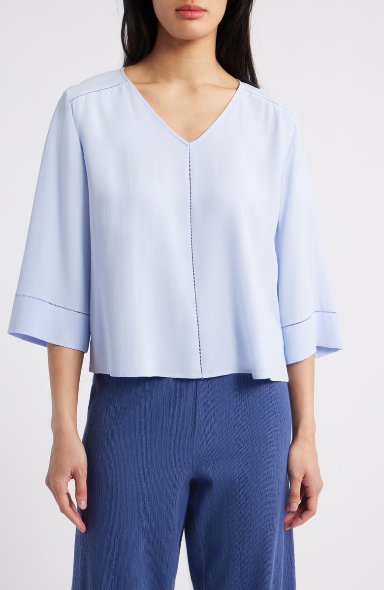 Eileen Fisher Ladder Trim Silk Top, Main, color, Bellflower