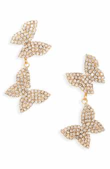Tasha Double Butterfly Crystal Pavé Drop Earrings
