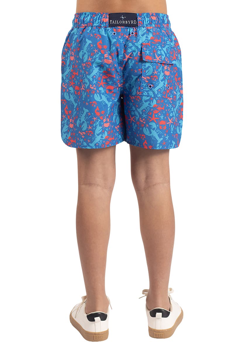 TailorByrd Kids' Lobster Print Swim Trunks, Alternate, color, Island Blue