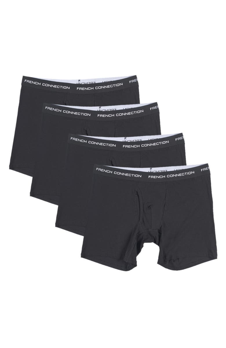 French Connection Classic Organic Cotton Boxer Brief 4-Pack, Main, color, Black