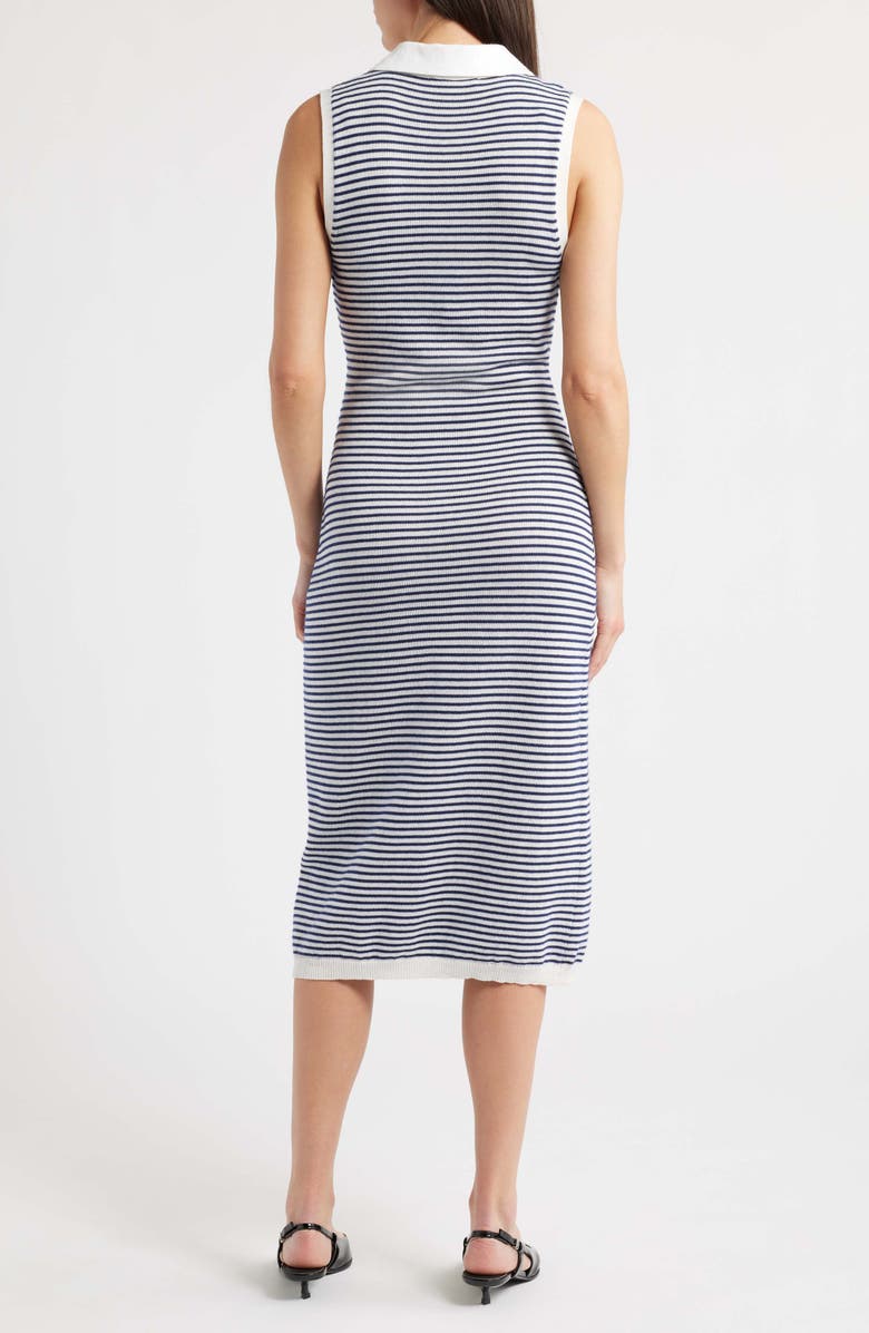 FRAME The Bold Stripe Knit Polo Midi Dress, Alternate, color, Navy Multi
