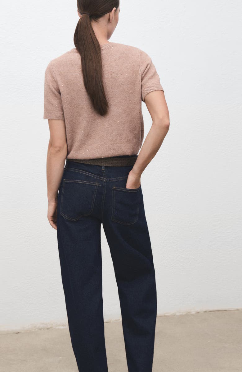 MANGO Metallic Short Sleeve Sweater, Alternate, color, Sand