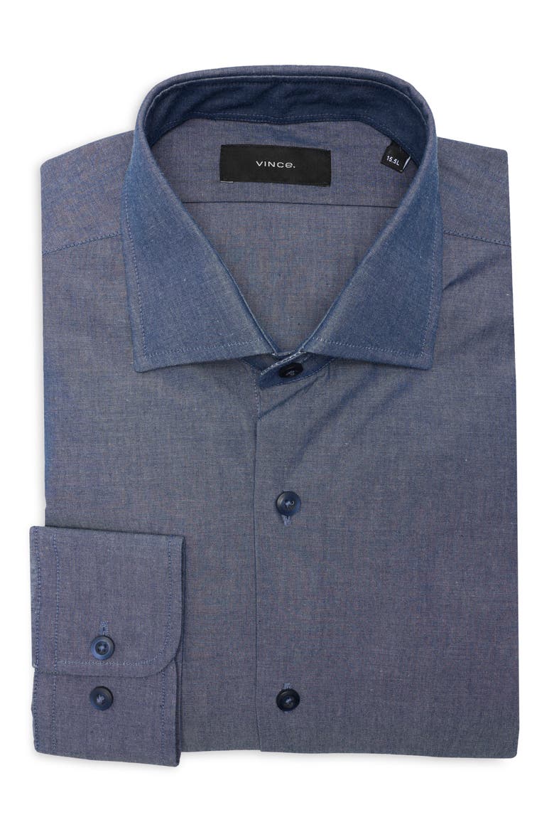 Classic Button Front Long Sleeve Cotton Dress Shirt, Alternate, color, NAVY