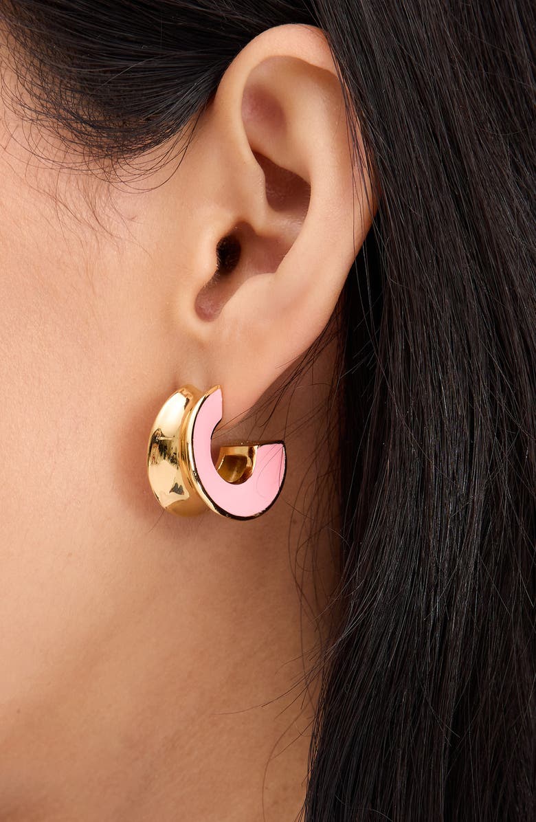 Kate Spade New York small enamel hoop earrings, Alternate, color, Coral.