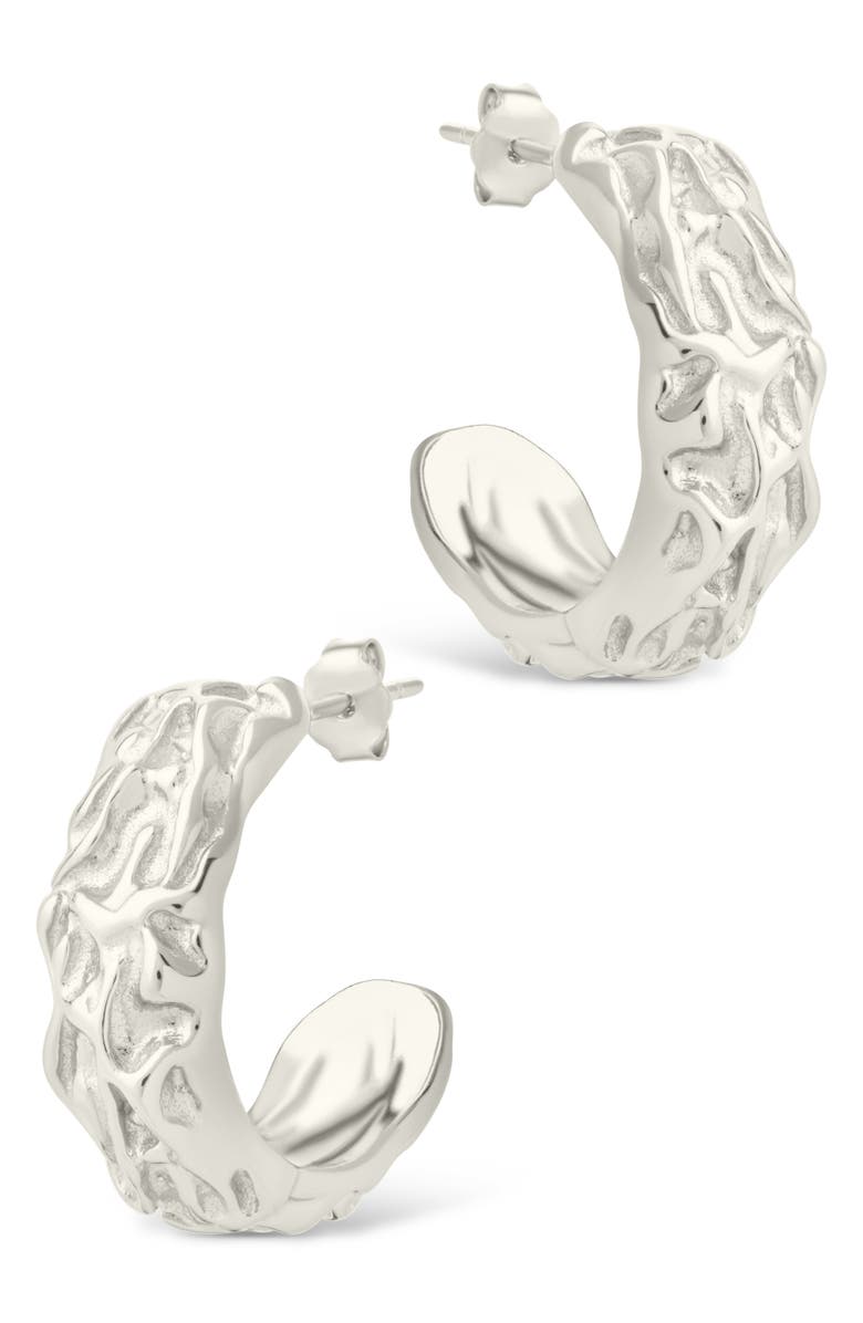Sterling Forever Muna Ridged Hoop Earrings, Alternate, color, Silver