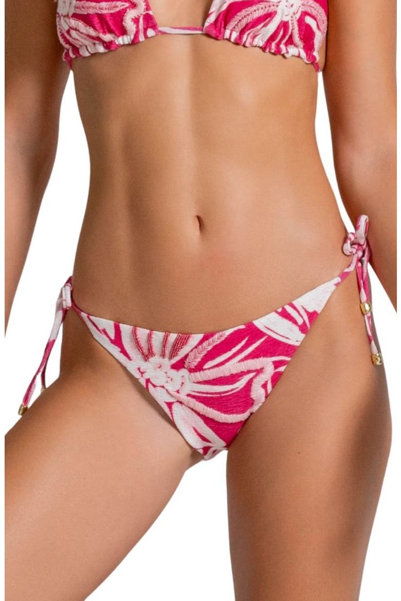 Beaded Embroidered American Fit Side Tie Bikini Bottoms, Main, color, RASPBERRY