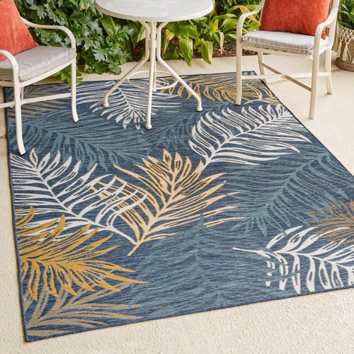 Jonathan Y Calypso Coastal Casual Palm Frond Reversible Machine-washable Indoor/outdoor Area Rug In Cream/navy