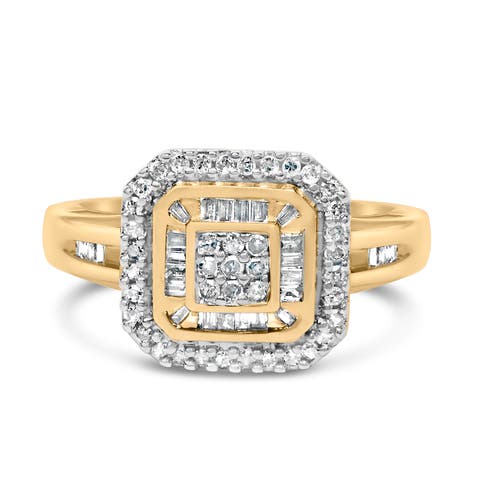 10K Yellow Gold 1/2 Ctw Diamond Square Cluster Cocktail Ring
