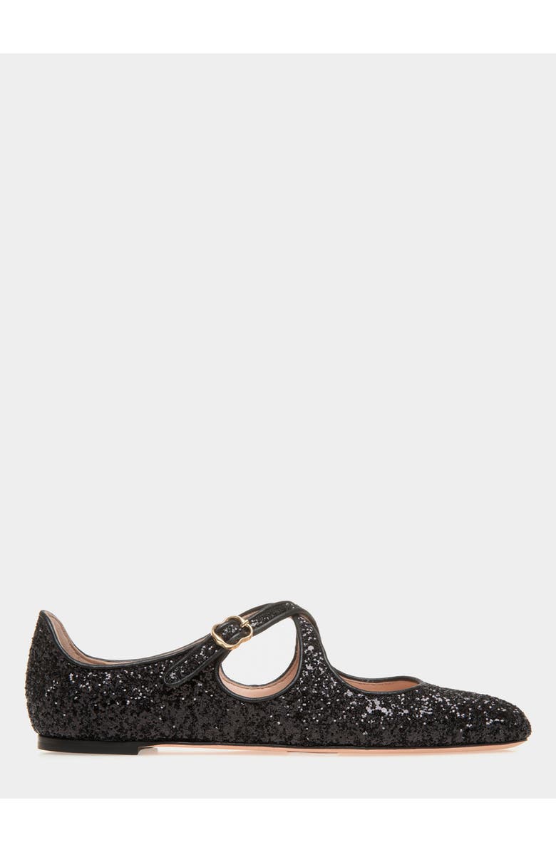 Bally rina Flat In Glitter with Leather Lining, Main, color, Black