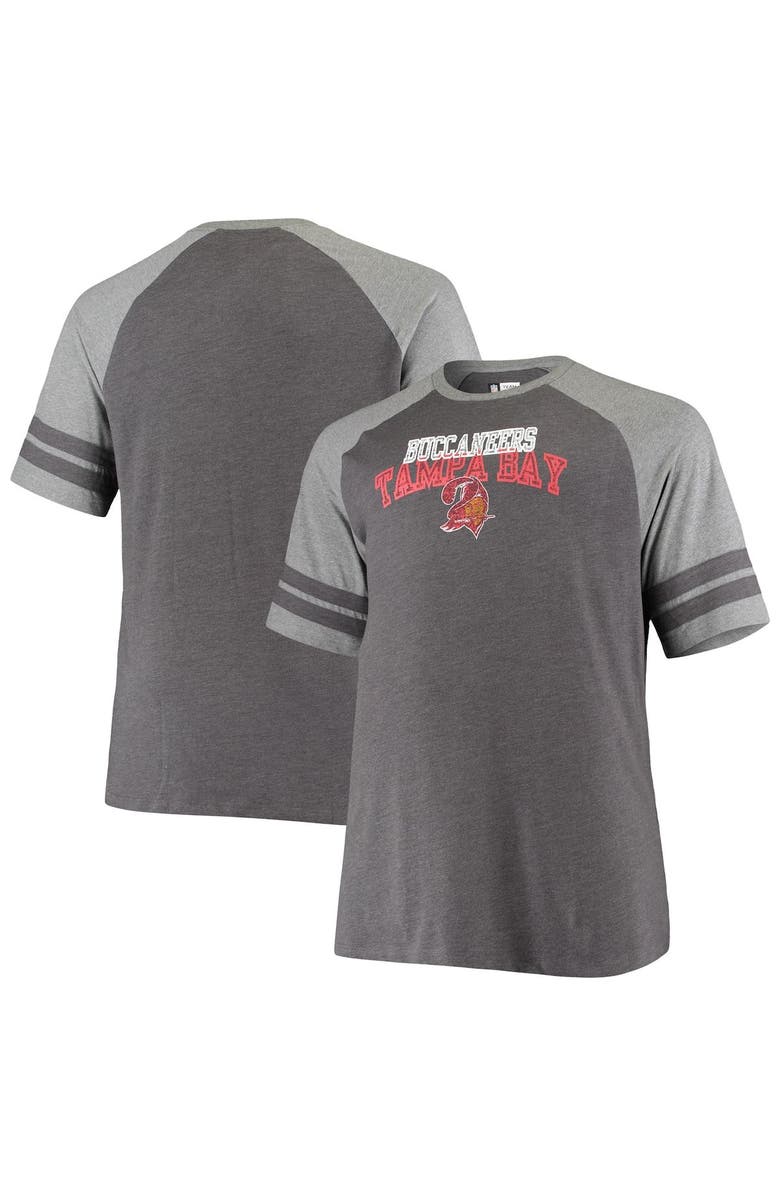 FANATICS Men's Fanatics Branded Black/Heathered Gray Tampa Bay Buccaneers Big & Tall Throwback 2-Stripe Raglan T-Shirt, Main, color, 