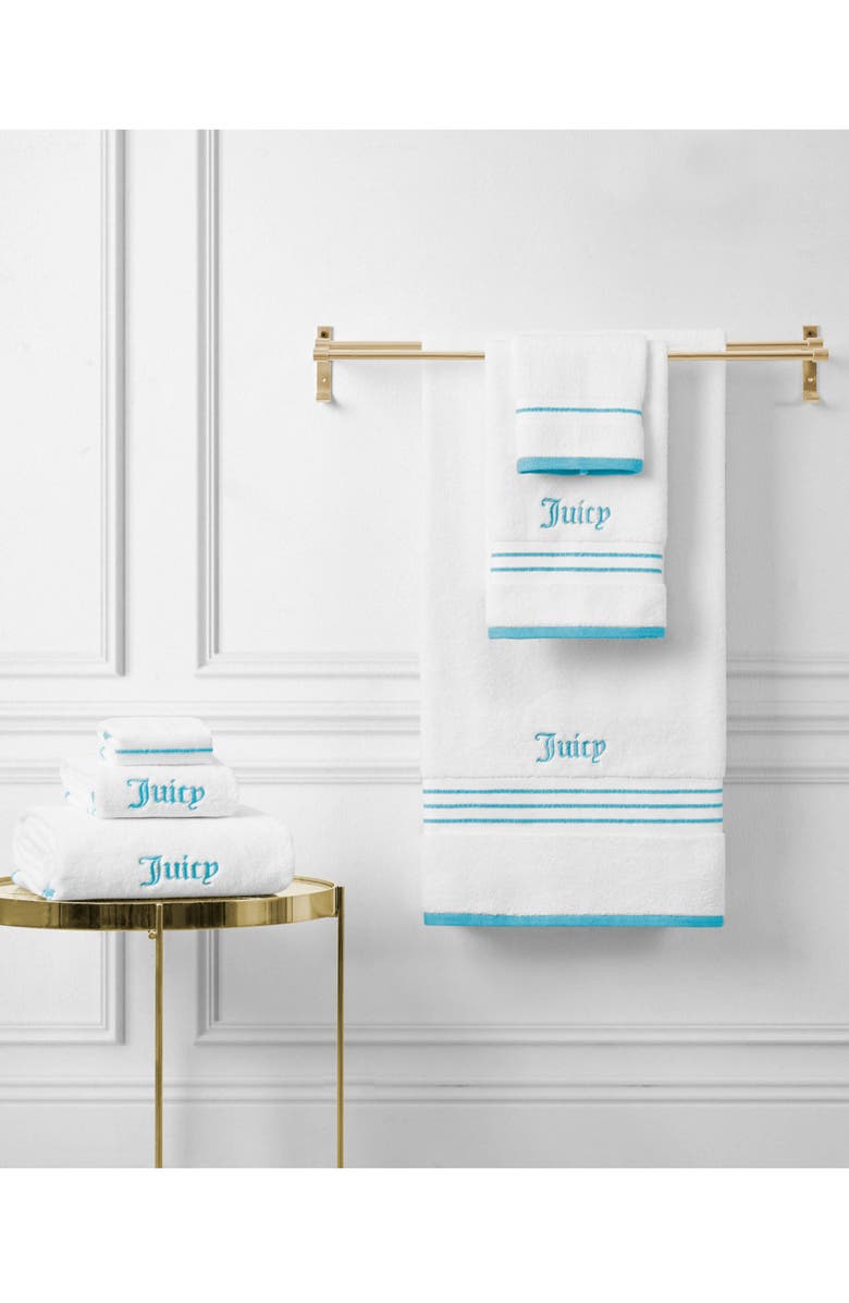 Juicy Couture Neon Border 6-Piece Towel Set, Alternate, color, White/Aqua