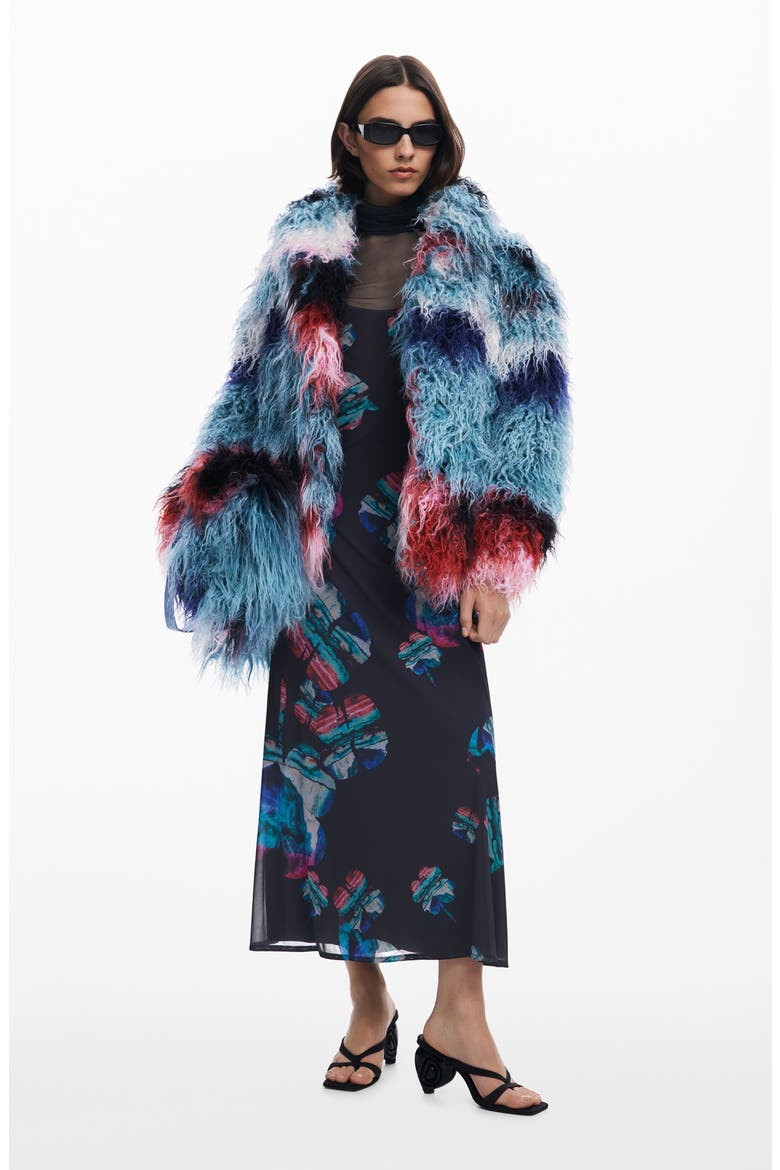 Faux Fur Jacket, Alternate, color, BLUE