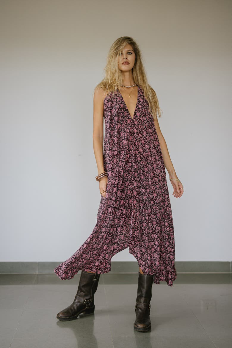 Classic Silk Dress Sunset Blvd, Alternate, color, Black & Pink