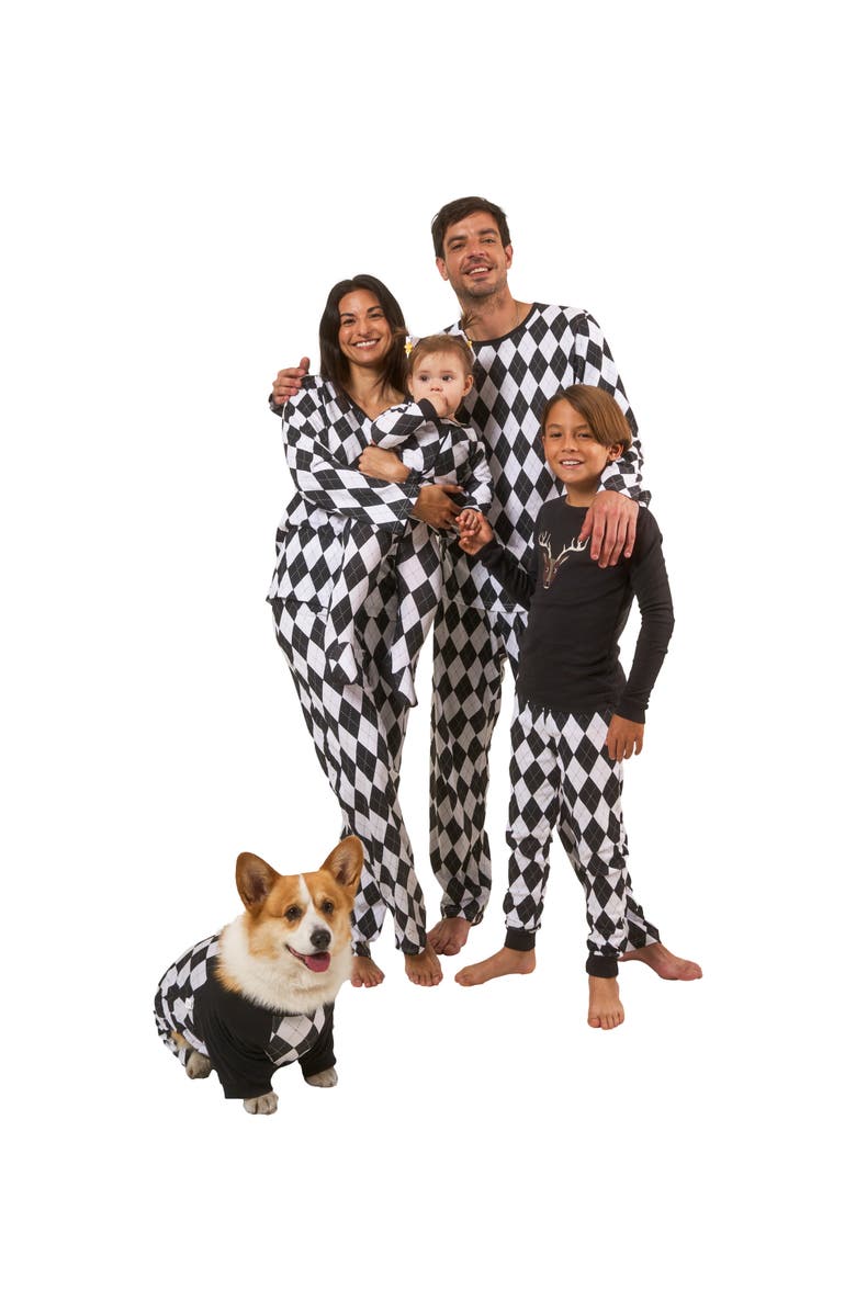 Leveret Kids Footed Printed Cotton Matching Family Holiday Pajamas, Argyles & Holiday Prints, Alternate, color, Argyle Black & White
