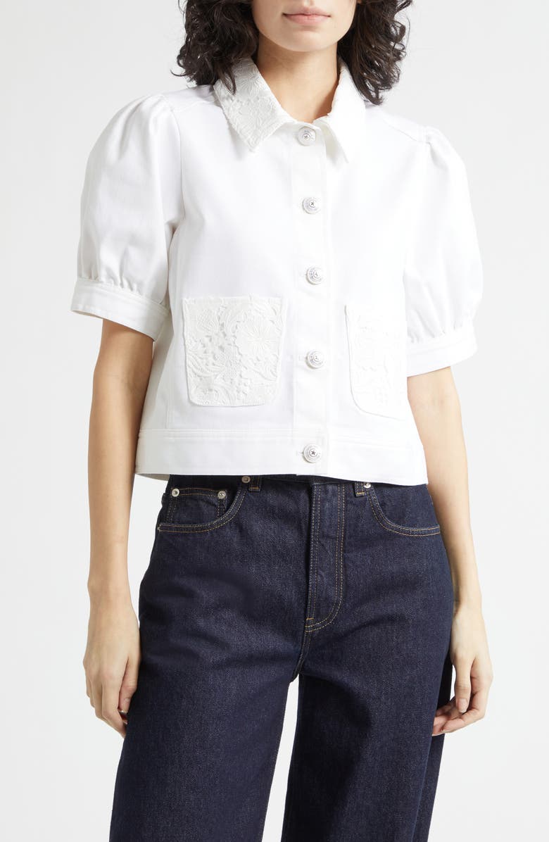 Cinq à Sept Ivana Short Sleeve Denim Jacket, Main, color, White