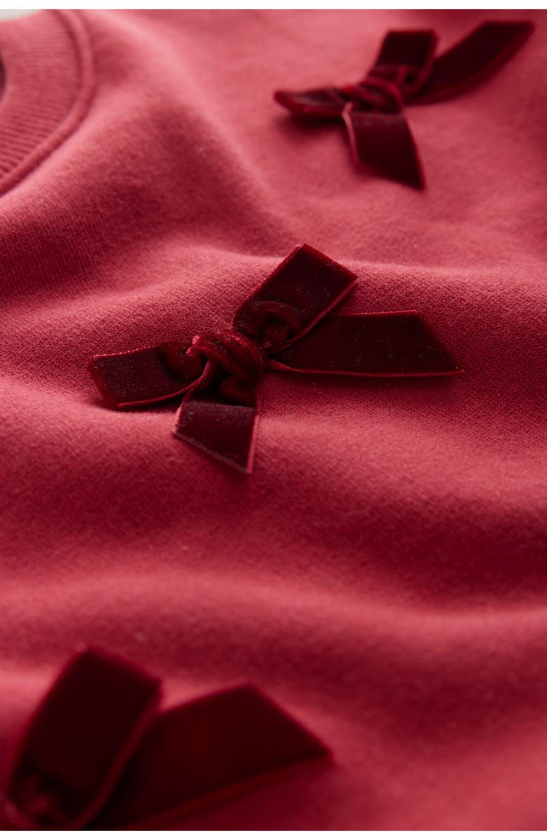 NEXT Kids' Velvet Bow Long Sleeve Sweatshirt Party Dress, Alternate, color, Red