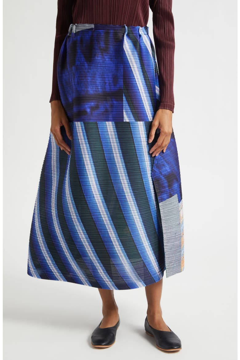 City Collage Pleated Midi Skirt, Main, color, GRAY X NAVY