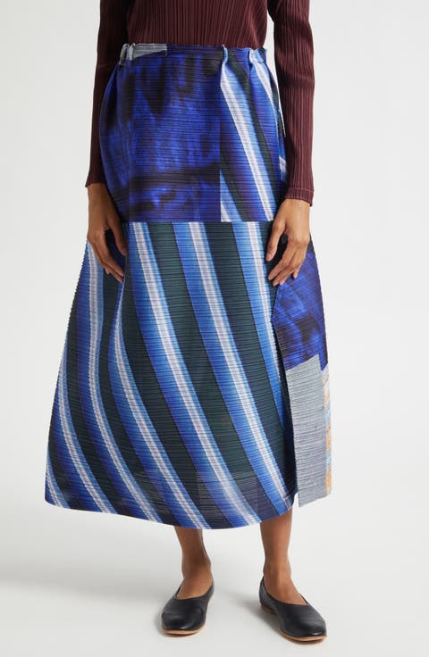 City Collage Pleated Midi Skirt