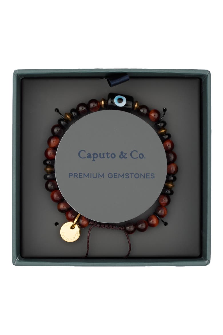 Men's Murano Evil Eye Tiger Eye Bead Bracelet, Main, color, RED TIGER EYE