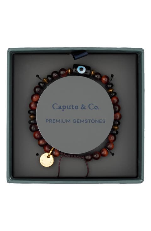 Men's Murano Evil Eye Tiger Eye Bead Bracelet