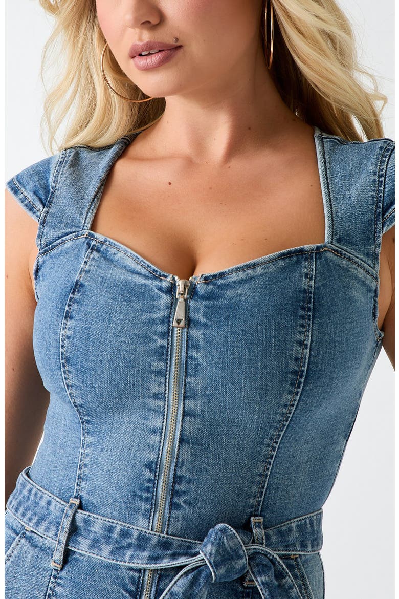 Cassidy Tie Waist Denim Jumpsuit, Alternate, color, DENIM
