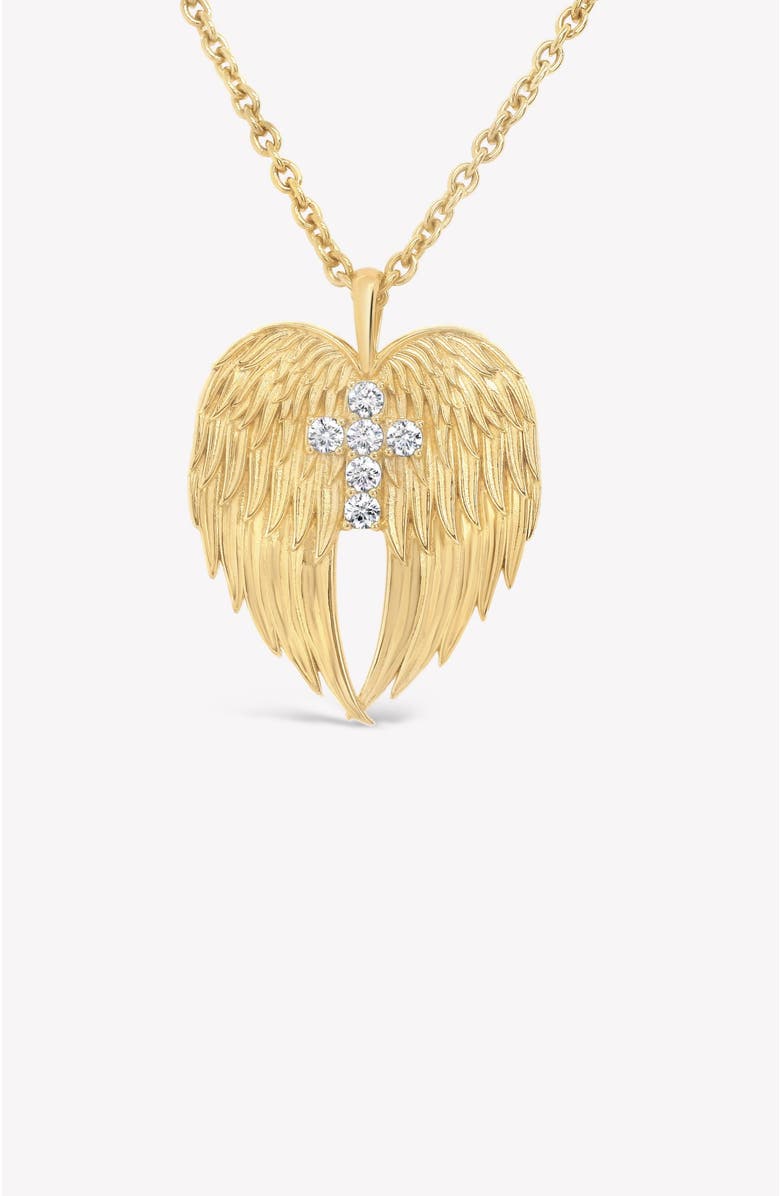 Rizen Jewelry Divine Wings Cross Necklace, Alternate, color, 18K Gold Plated