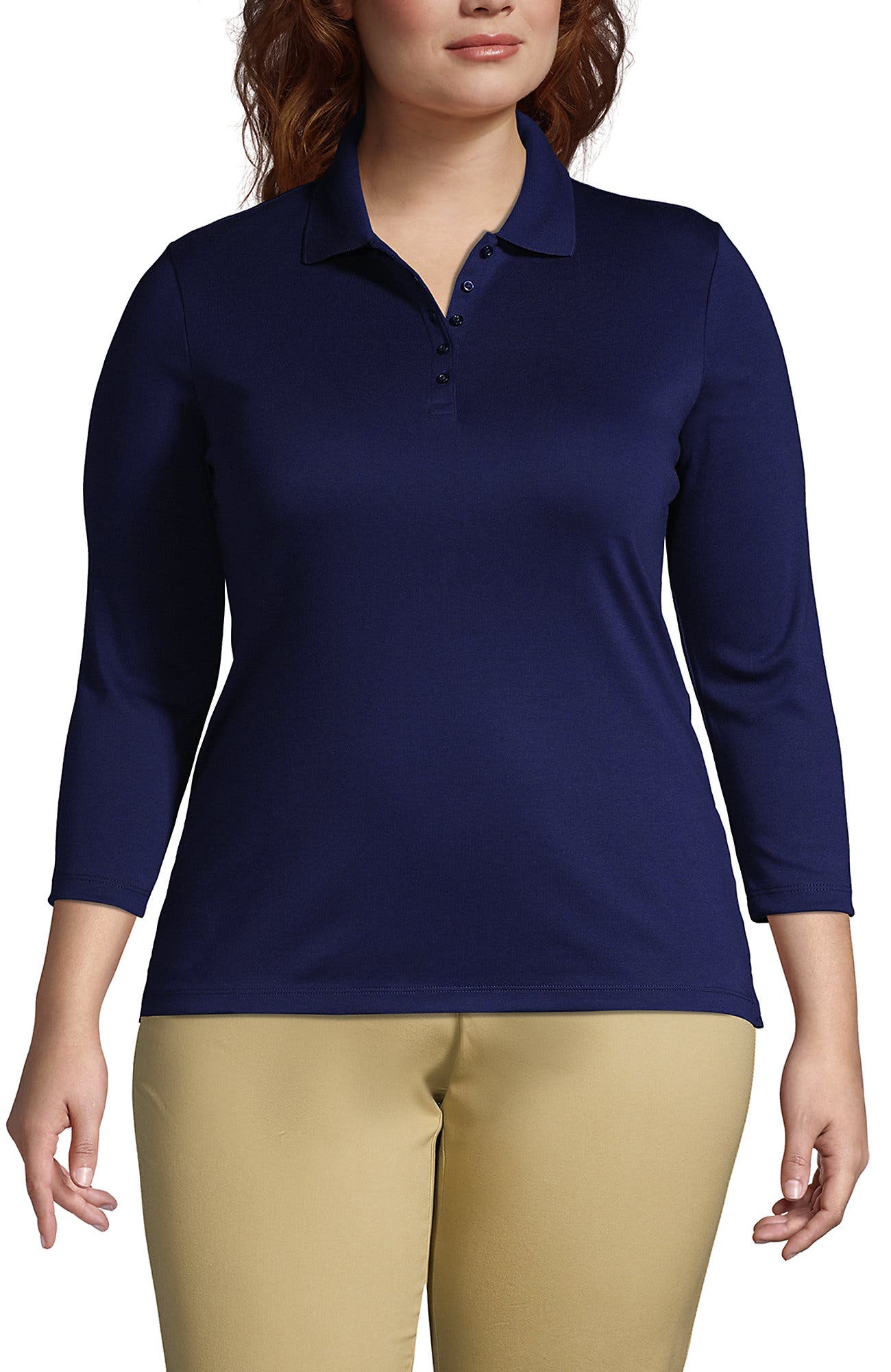 Lands' End 3/4 Sleeve Supima Cotton Polo Shirt In Blue
