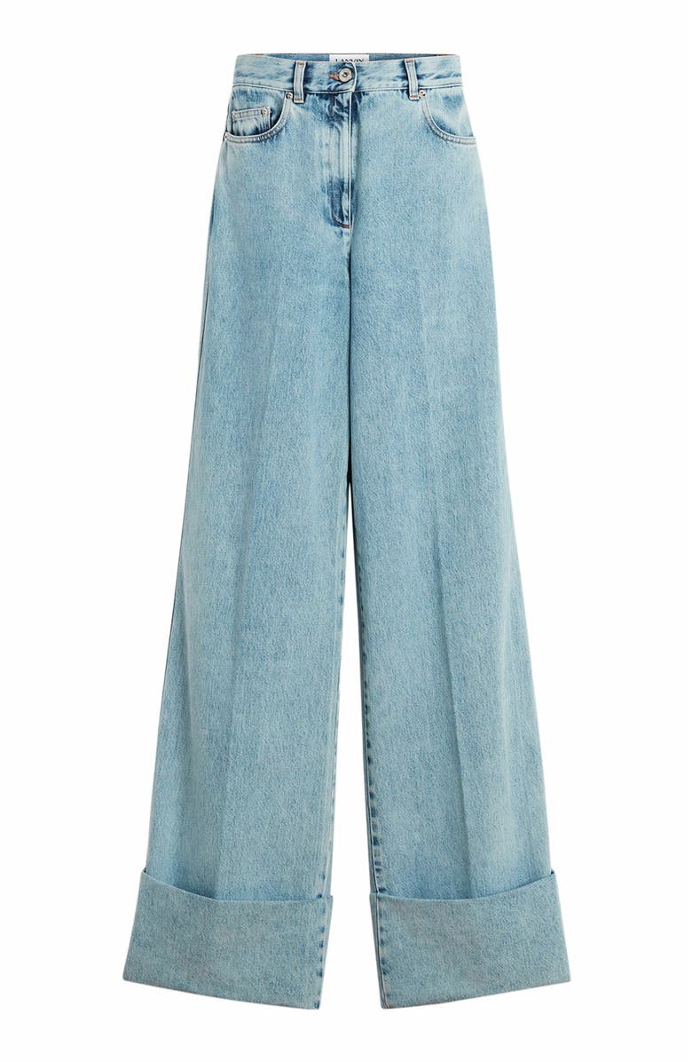 Lanvin Wide-Leg Cuffed Denim Pants, Alternate, color, 