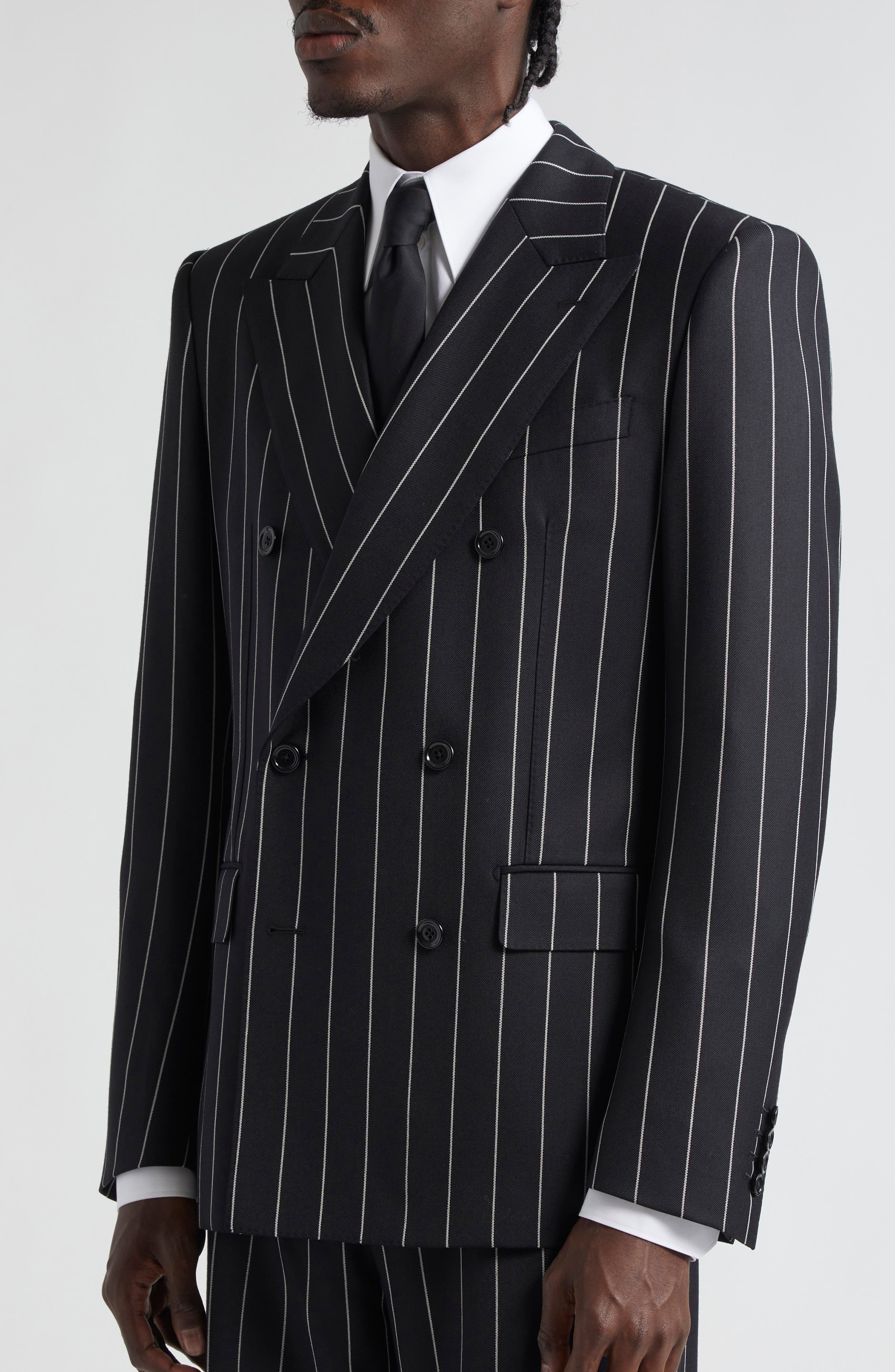 Dolce&Gabbana Sicilia Fit Pinstripe Double Breasted Wool Blazer