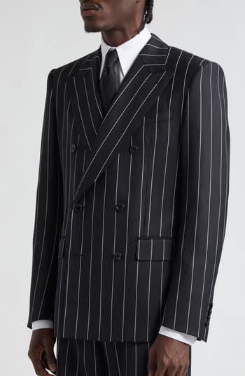 Dolce&Gabbana Sicilia Fit Pinstripe Double Breasted Wool Blazer 
