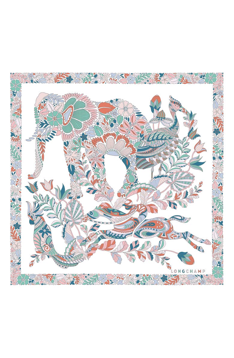 Longchamp Foret Silk Square Scarf, Alternate, color, Rainbow/ White Multi