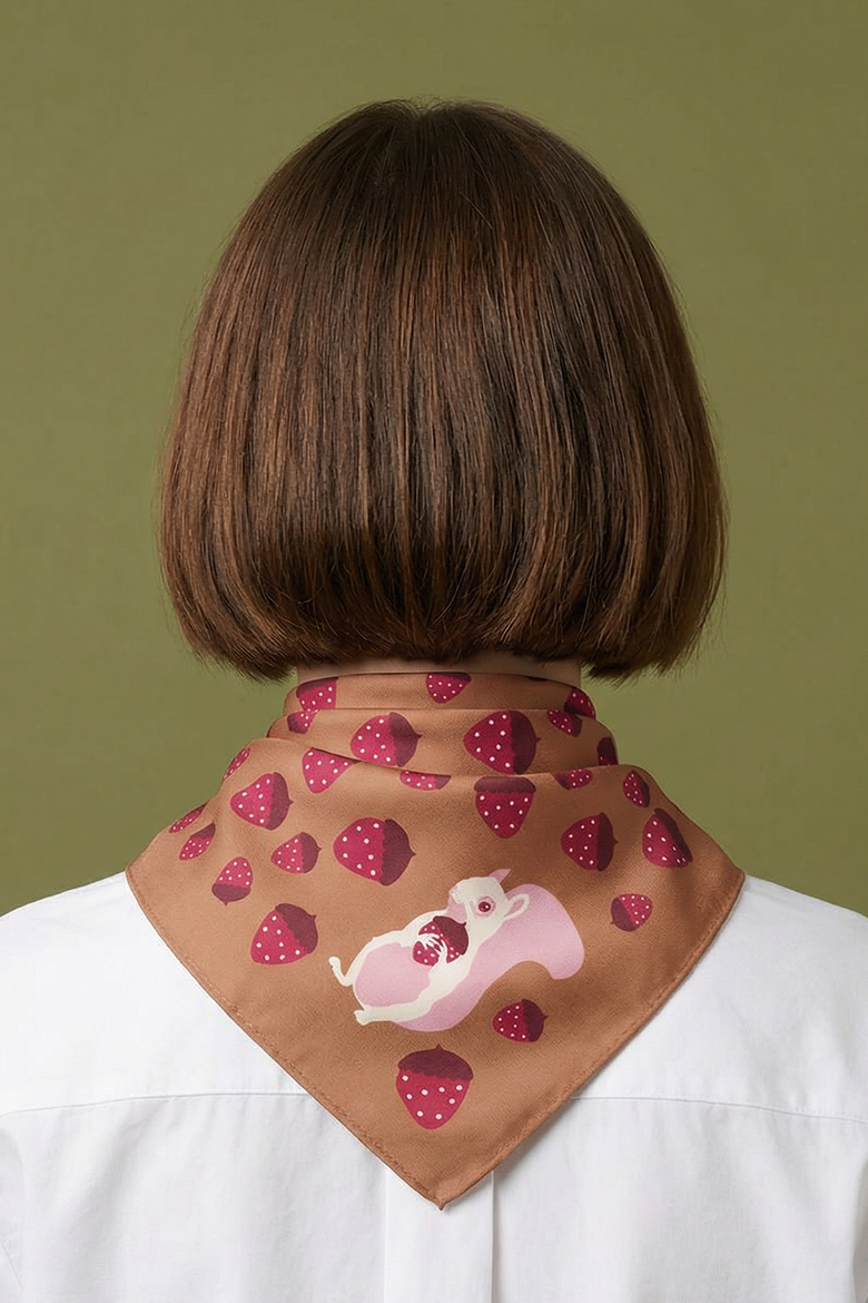 Albino Squirrel  Cotton Silk Bandana, Alternate, color, Brown